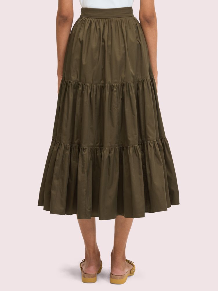 Poplin Tiered Midi Skirt, , Product