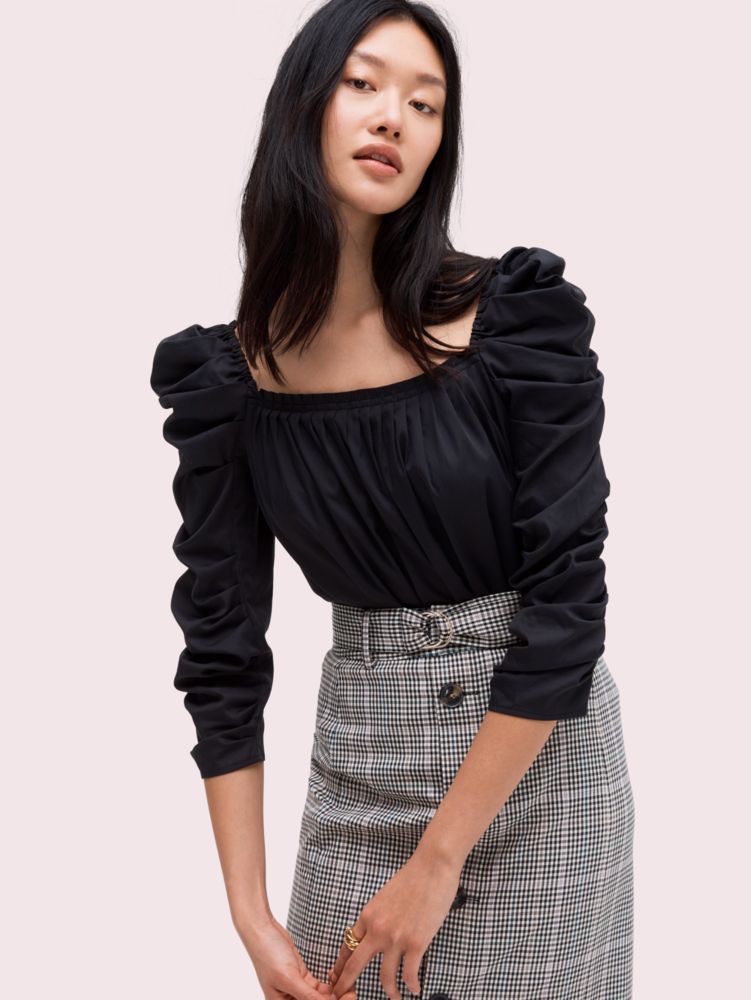 Poplin Sleeve Square Neck Top Black