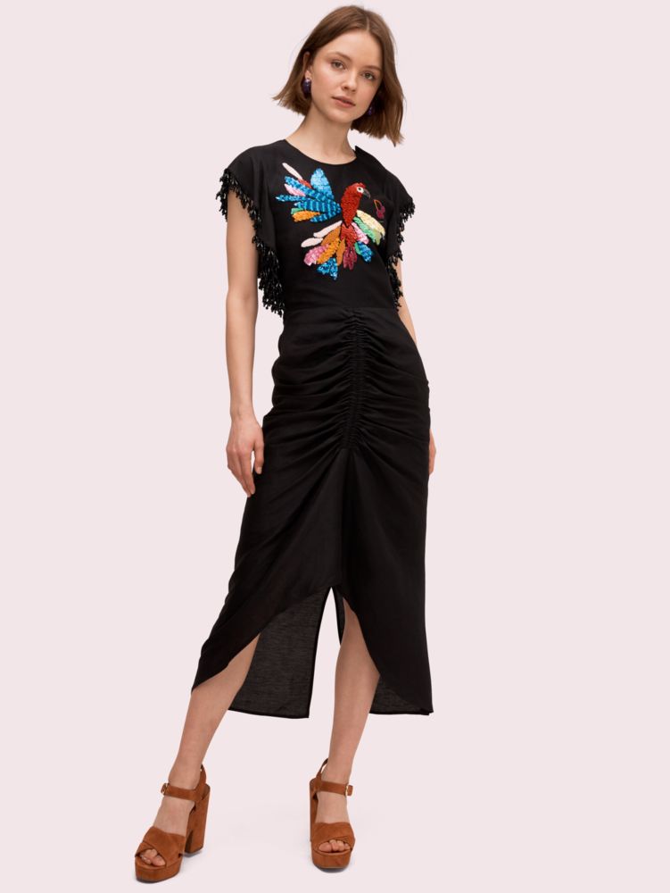Kate Spade,embellished parrot dress,Black