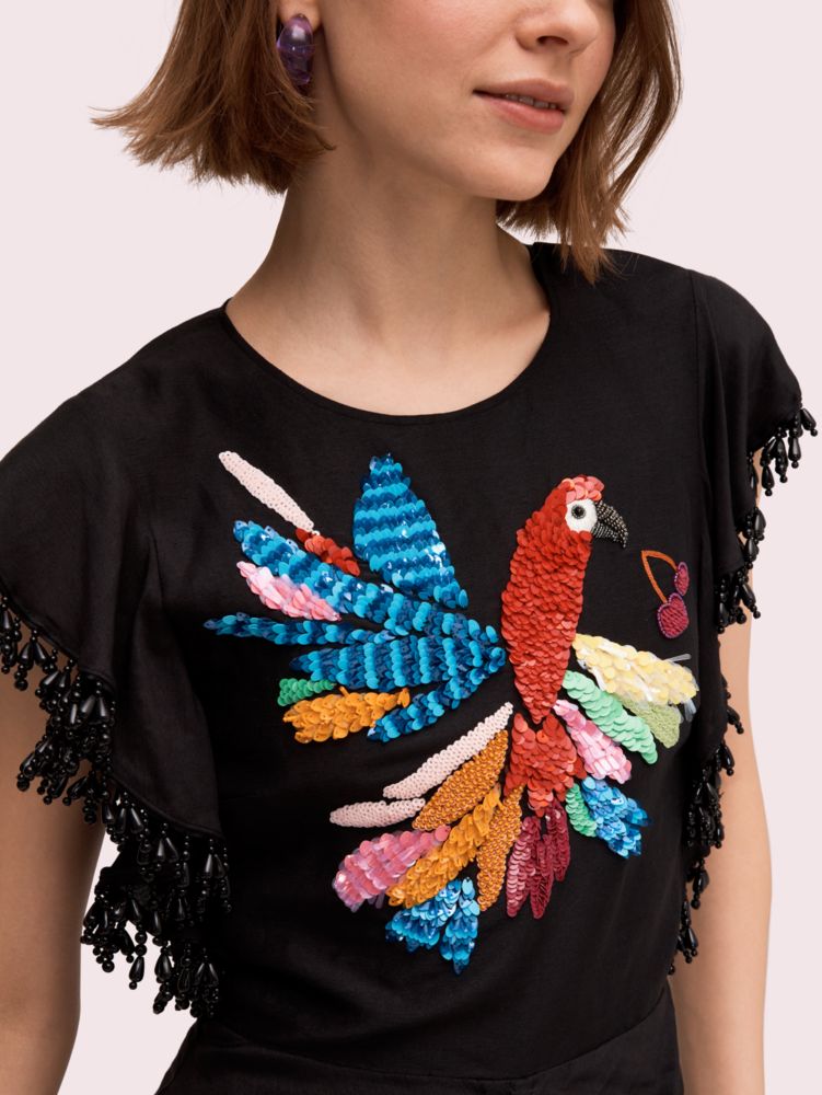 Kate Spade,embellished parrot dress,Black