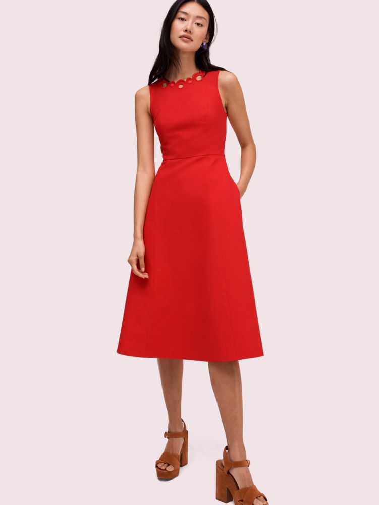 Kate Spade,scallop cutout midi dress,dresses & jumpsuits,Red Currant