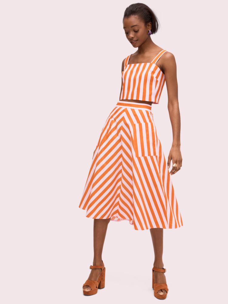 Kate Spade,deck stripe midi skirt,Mirage Pink/Traffic Orange