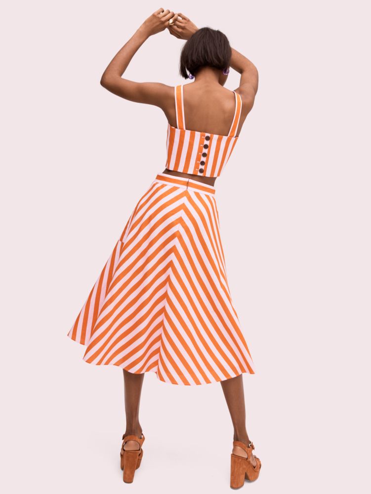 Kate Spade,deck stripe midi skirt,Mirage Pink/Traffic Orange