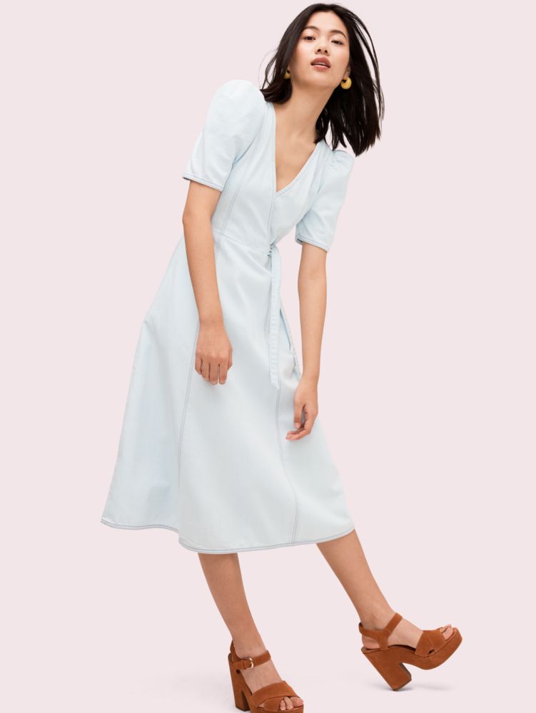 Kate Spade,denim wrap dress,Bleached Indigo