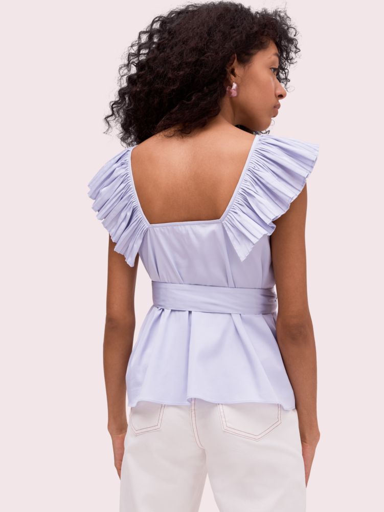 Kate Spade,ruffle neck tie waist top,Frozen Lilac
