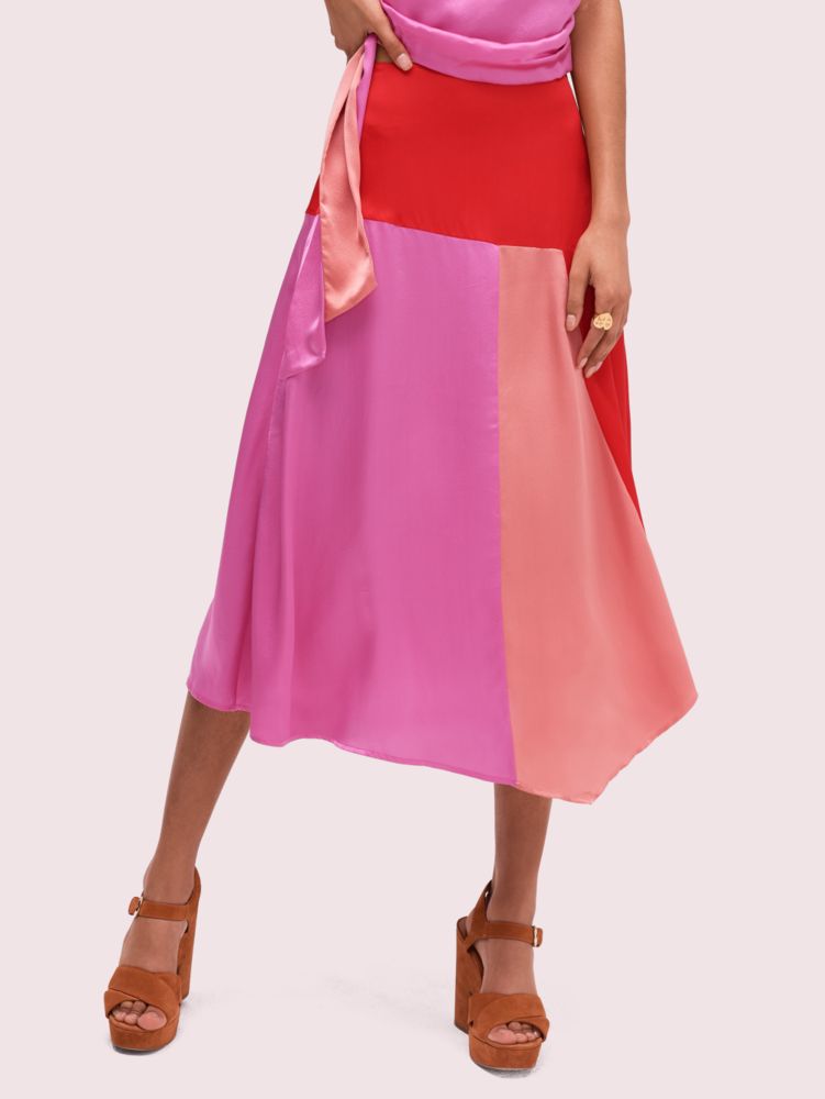 Kate Spade,colorblock fluid skirt,Red Currant