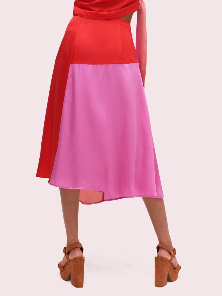 Kate Spade,colorblock fluid skirt,Red Currant