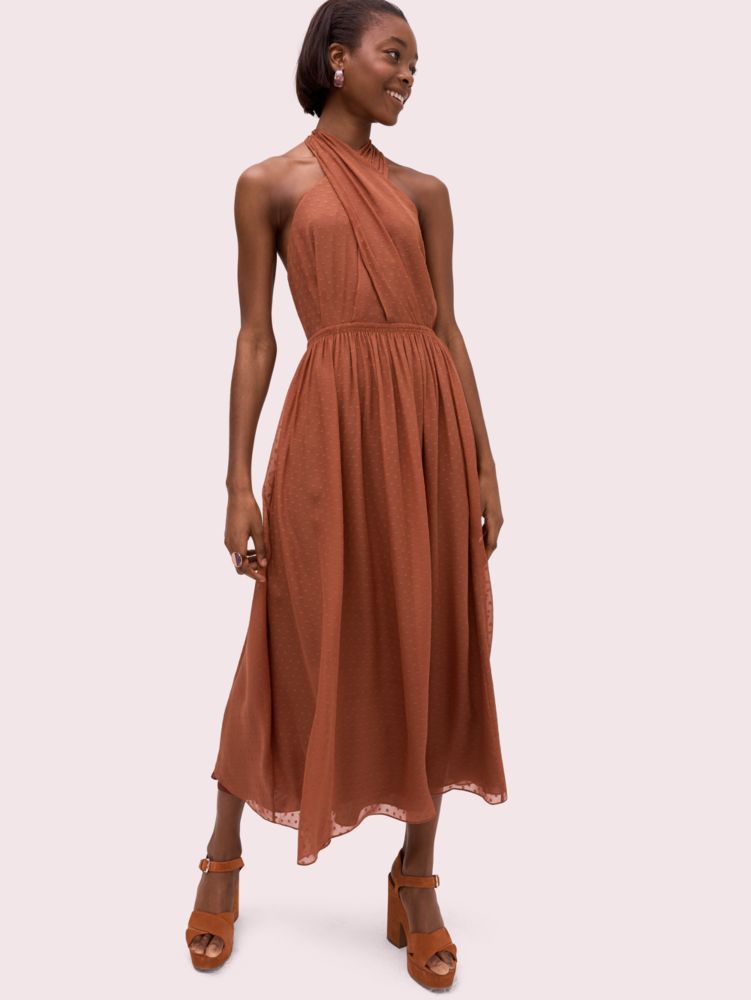 Kate Spade,silk halter midi dress,Choc/Black