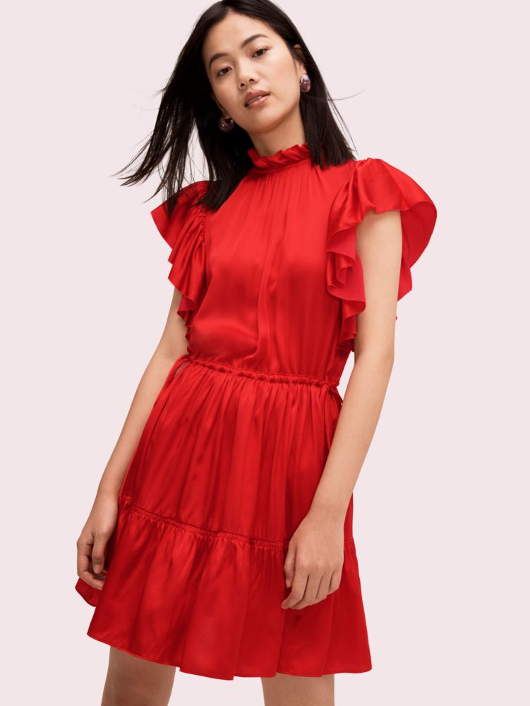 Kate Spade,tiered high neck dress,Red Currant