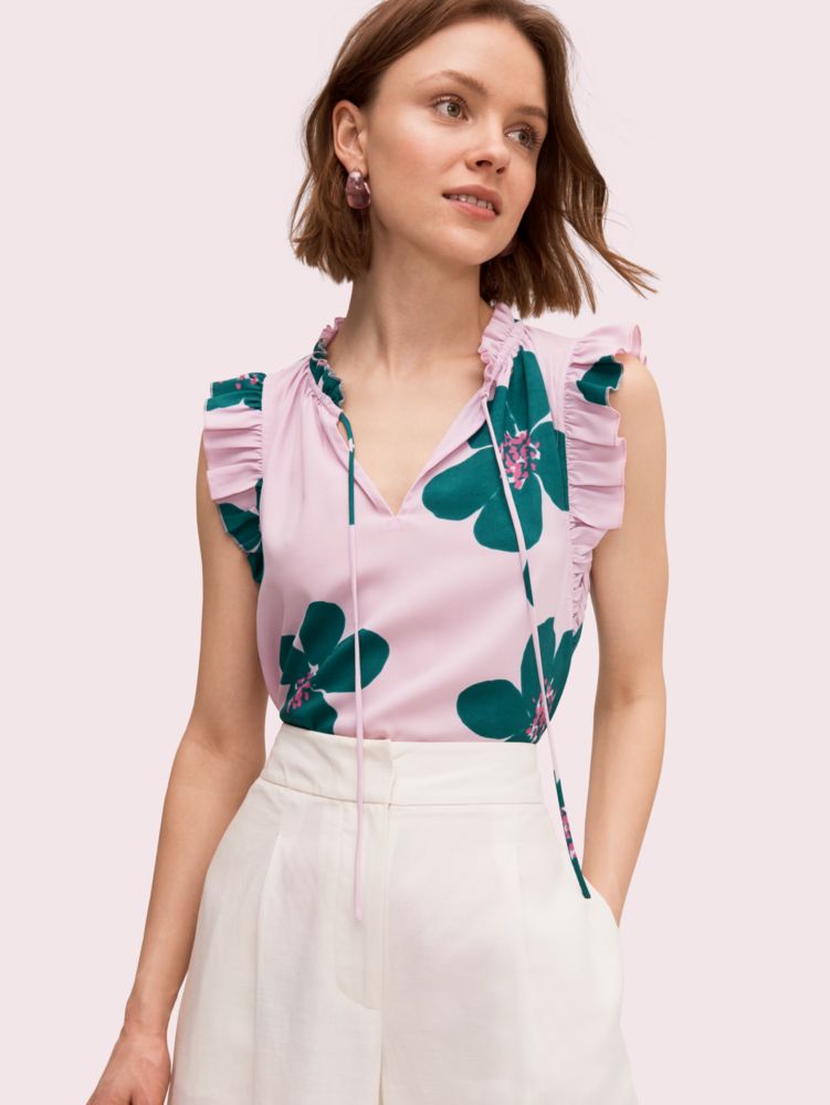 Kate Spade,Grand Flora Tie Neck Shell,