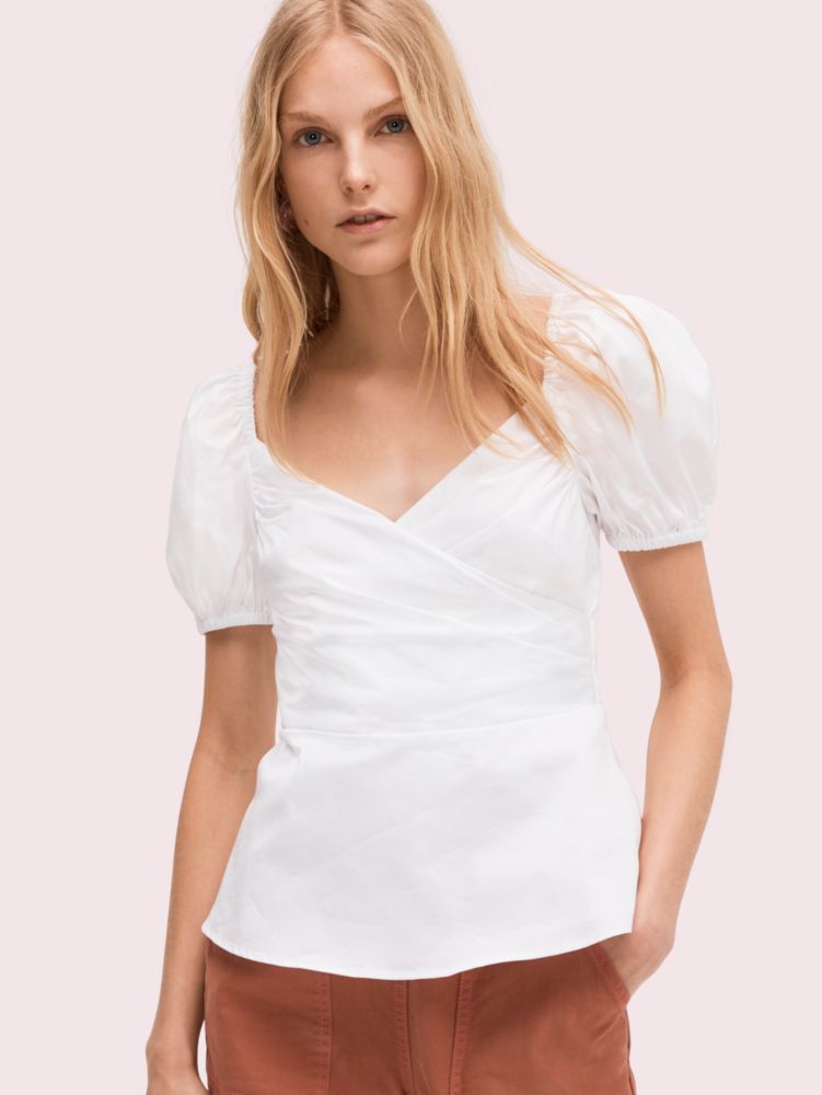 Kate Spade,puff sleeve blouse,Fresh White