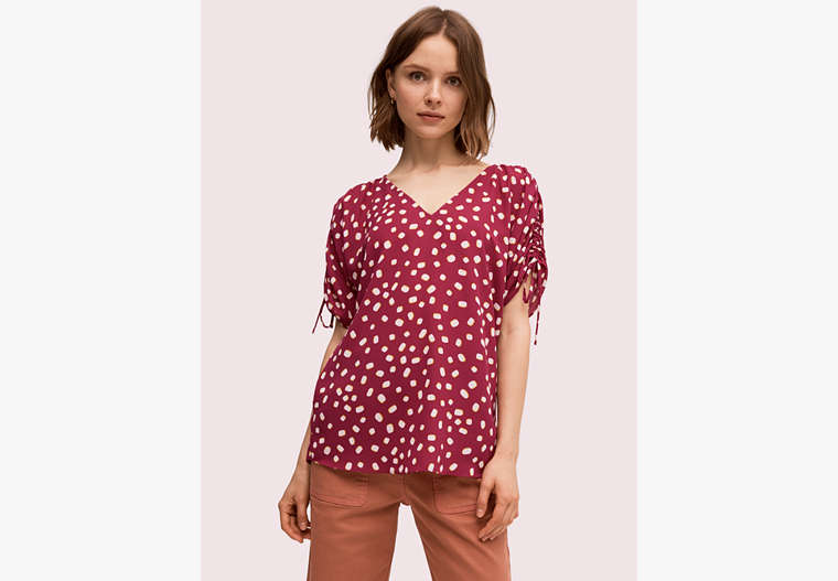 Kate Spade,mallow dot ruched sleeve top,tops & blouses,Beet Juice