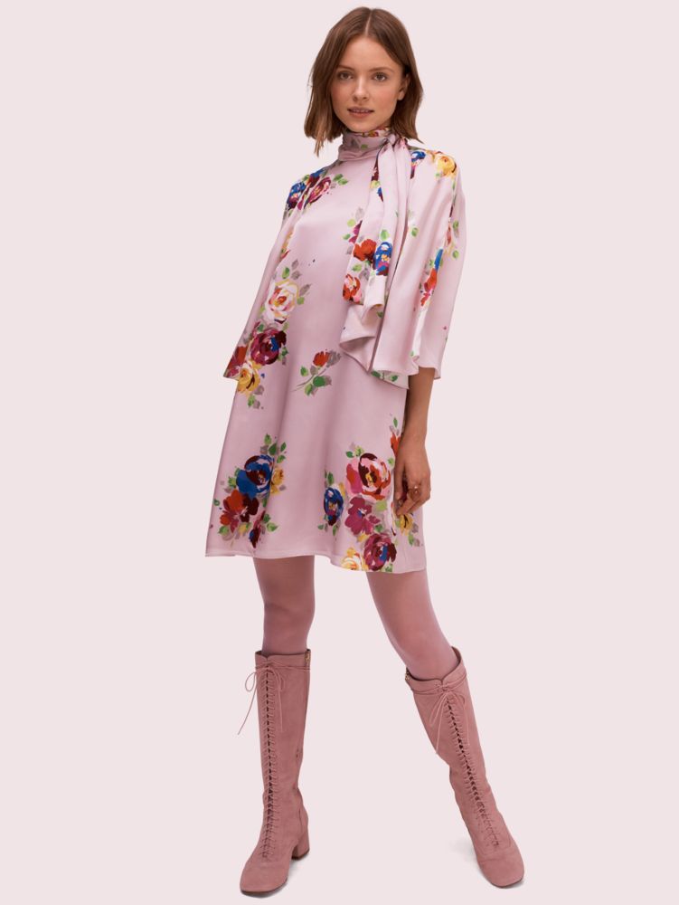 Kate Spade,Rare Roses Silk Tie Neck Dress,