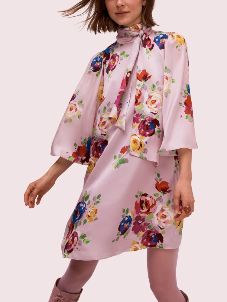 Kate Spade,Rare Roses Silk Tie Neck Dress,