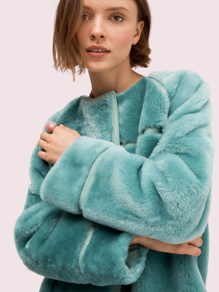 Shearling Leather Trim Coat, , Product