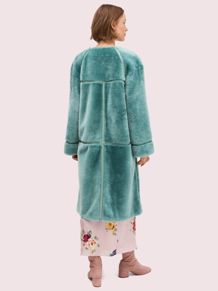 Shearling Leather Trim Coat, , Product