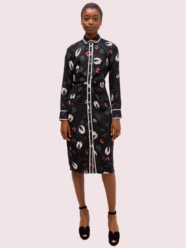 Kate Spade,Deco Bloom Crepe Shirtdress,