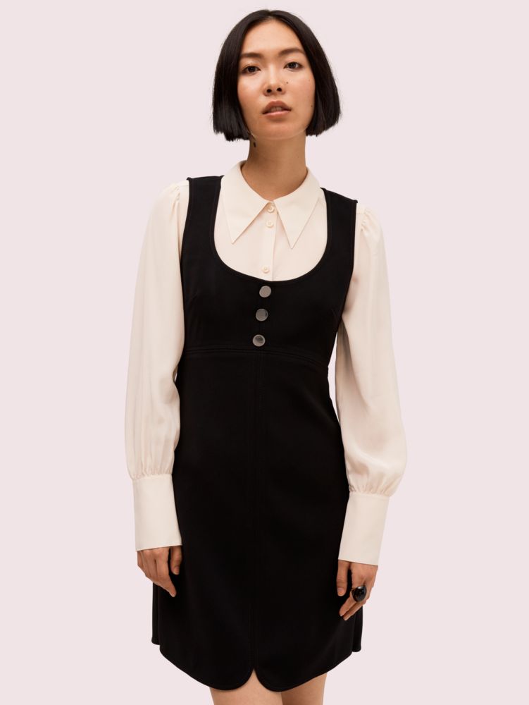 Plunge front hotsell button pinafore dress