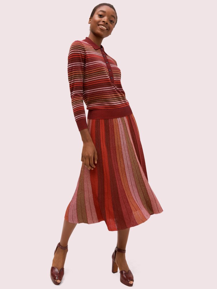 Metallic pleated shop striped skirt