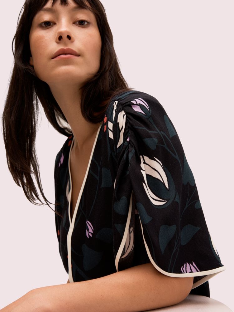 Kate Spade,deco bloom crepe blouse,tops & blouses,