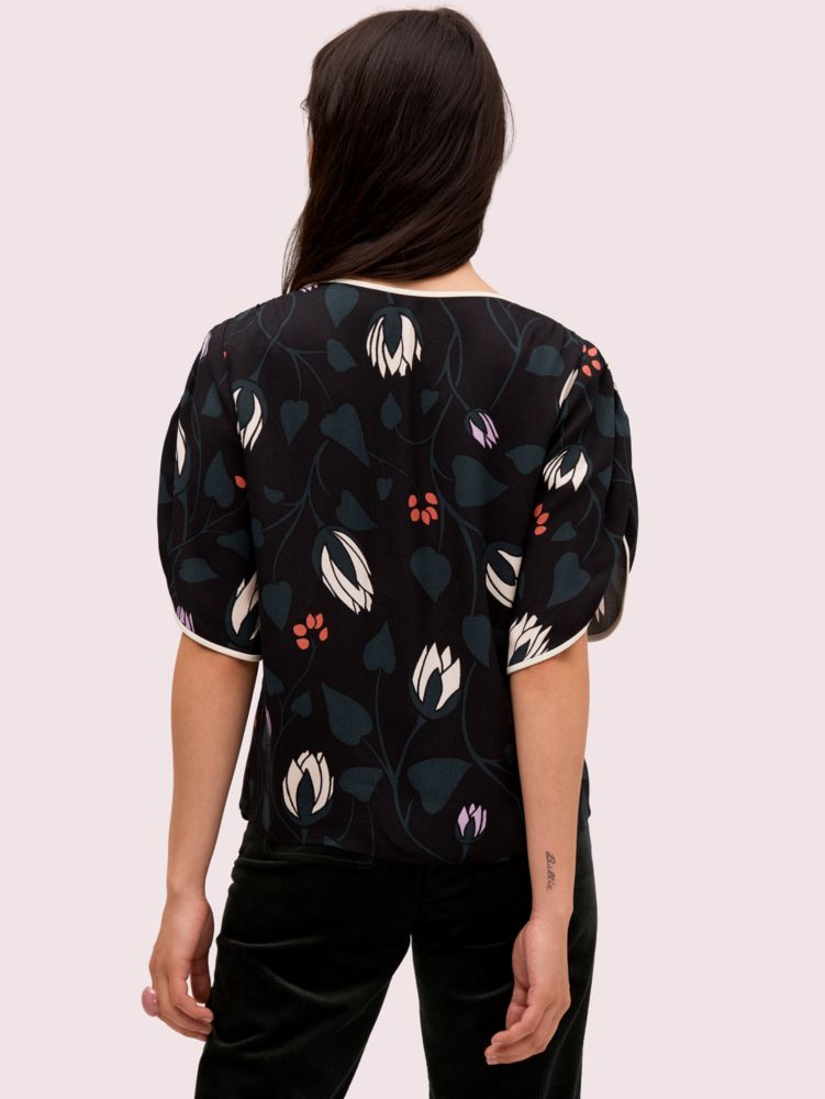 Kate Spade,deco bloom crepe blouse,tops & blouses,