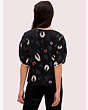 Kate Spade,deco bloom crepe blouse,tops & blouses,Black / Glitter