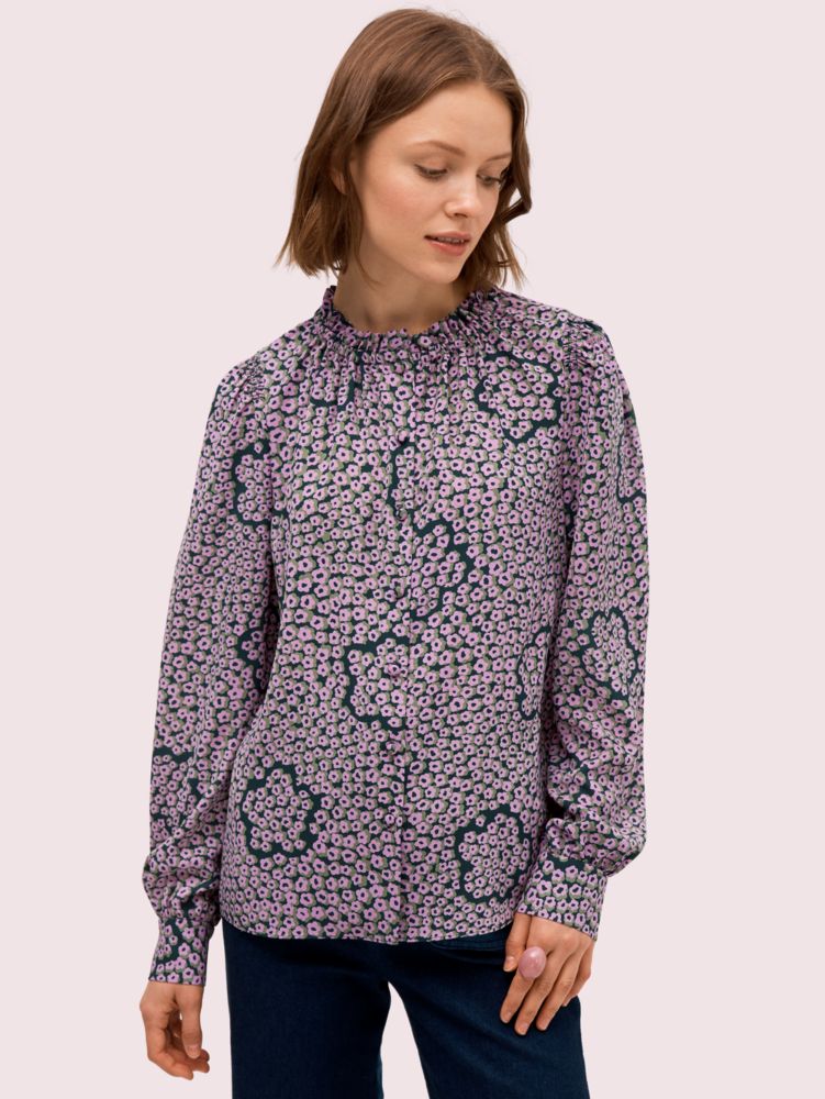Kate Spade,Flair Flora Ruffle Neck Blouse,