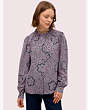 Kate Spade,flair flora ruffle neck blouse,Deep Spruce