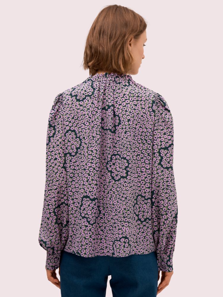 Kate Spade,Flair Flora Ruffle Neck Blouse,