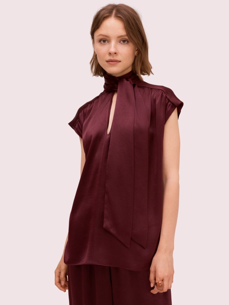 Kate Spade,satin tie neck top,Candied Fig