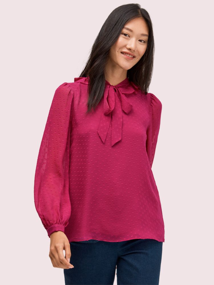 Kate Spade,ruffle clip tie neck blouse,tops & blouses,