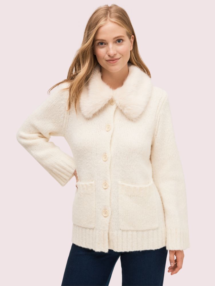 Kate Spade,fur collar cardigan,sweaters,French Cream