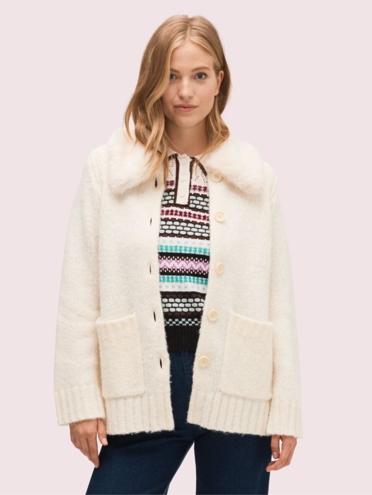 Kate Spade,fur collar cardigan,sweaters,French Cream