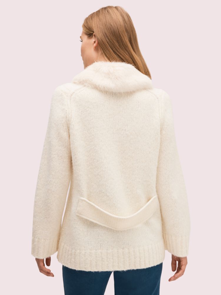 Kate Spade,fur collar cardigan,sweaters,French Cream