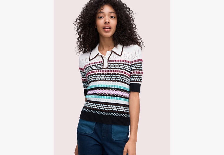 Kate Spade,texture mix polo sweater,French Cream