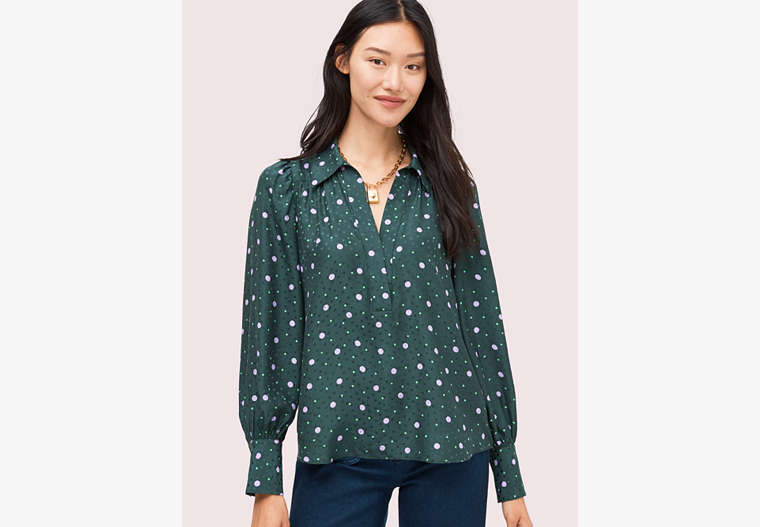 Kate Spade,pop dots blouse,Pine Forest