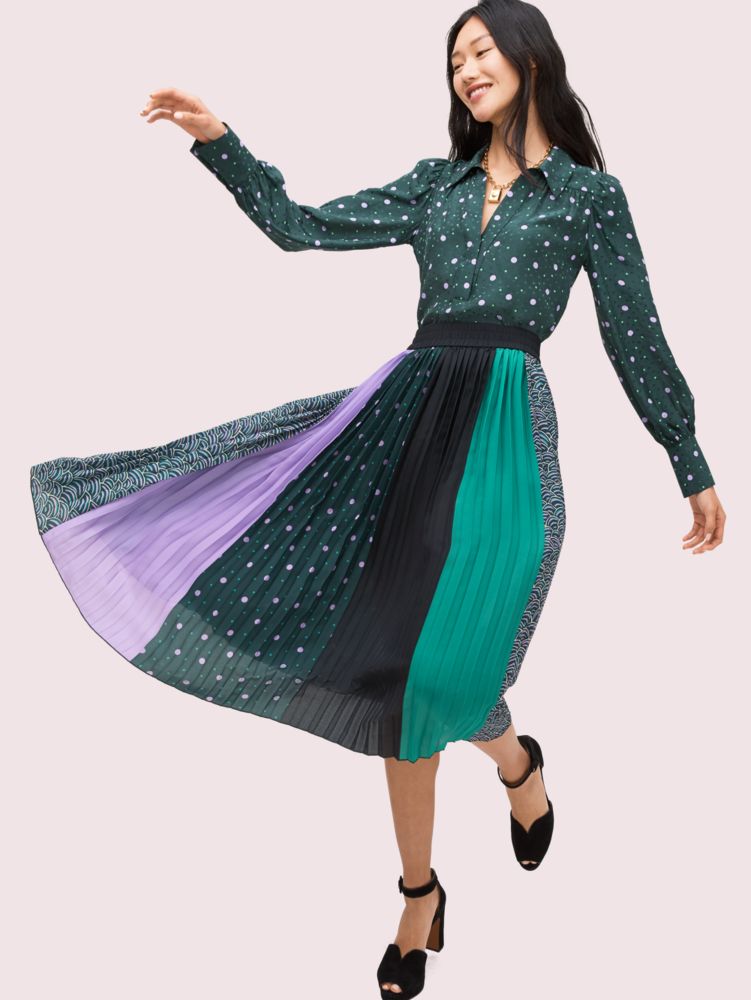 Kate Spade,pop dots print mix skirt,Black Multi