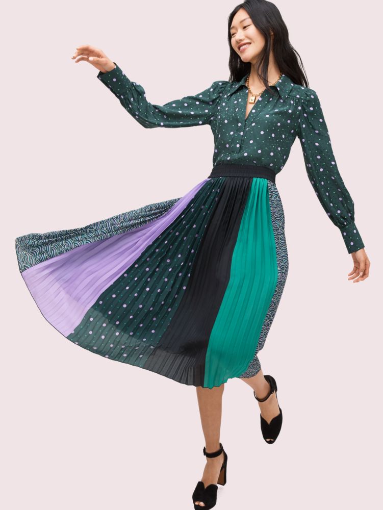 Kate Spade,Pop Dots Print Mix Skirt,
