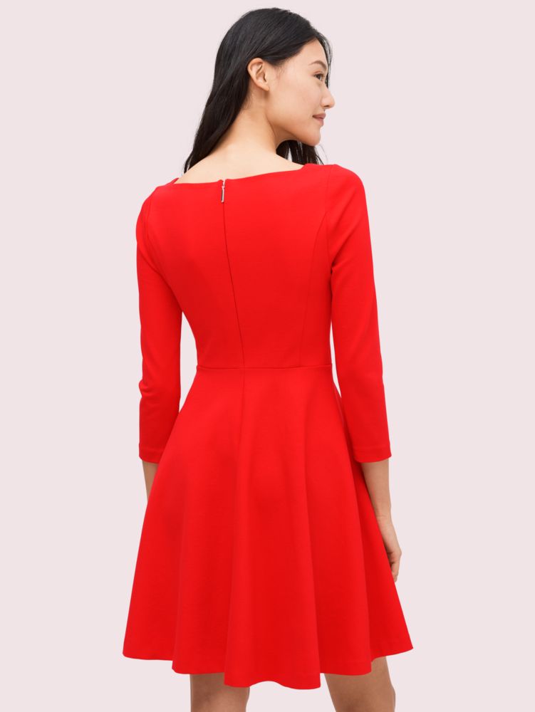 NWT Kate Spade Red Boat Neck Ponte Dress Size Large Fit Flare Side Pockets  $199