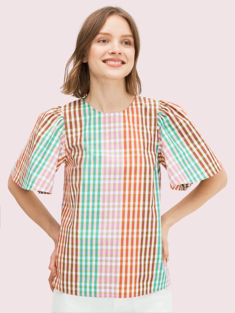 Kate Spade,rainbow plaid top,Multi