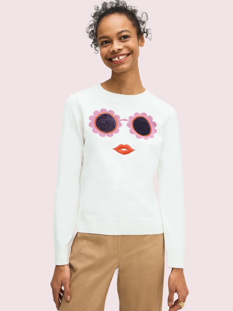 Kate Spade,sequin sunnies sweater,sweaters,French Cream