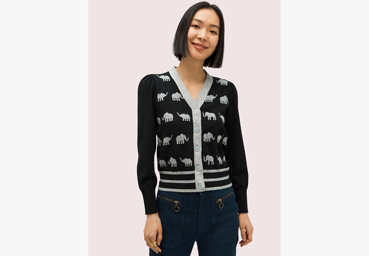 Kate Spade,elephant v-neck cardigan,sweaters,Black / Glitter