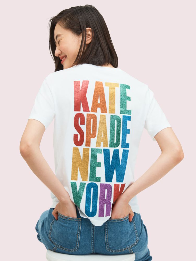 Kate Spade,rainbow glitter logo tee,Fresh White
