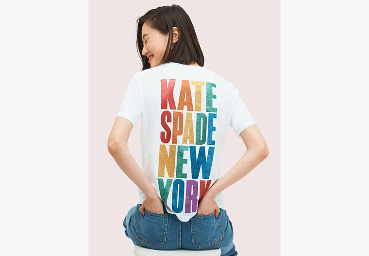 Kate Spade,rainbow glitter logo tee,Fresh White