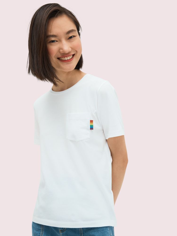 Kate Spade,rainbow glitter logo tee,Fresh White