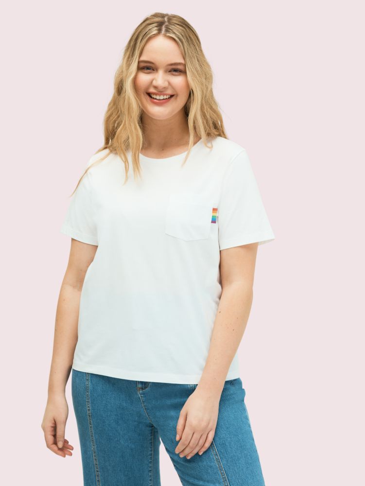 Kate Spade,rainbow glitter logo tee,Fresh White