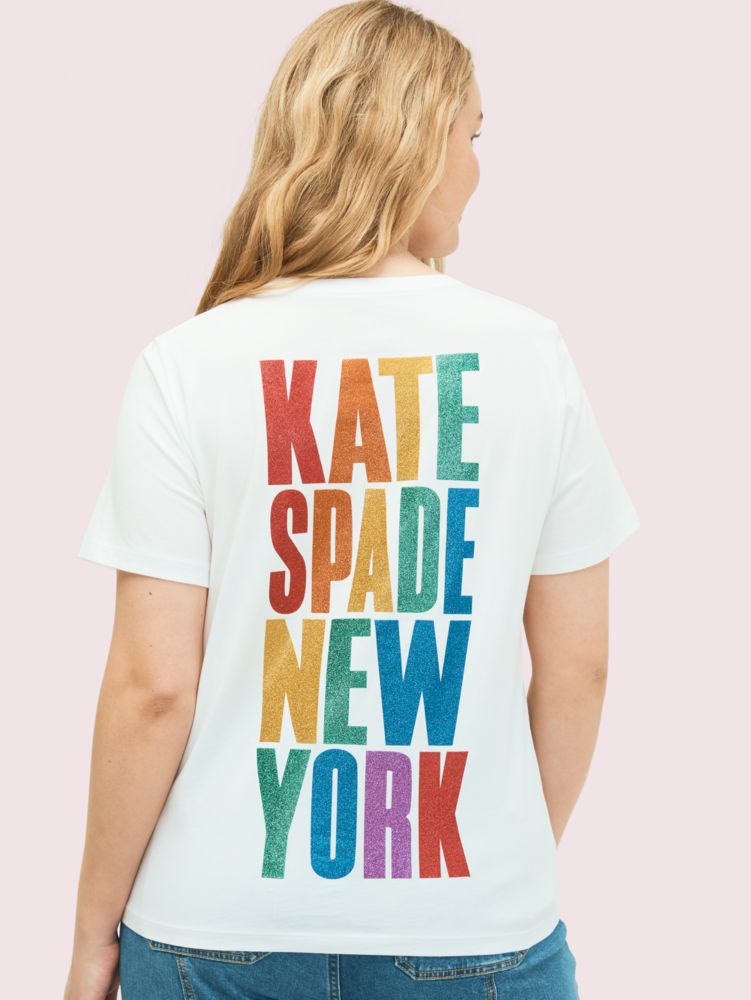 Kate Spade,Rainbow Glitter Logo Tee,