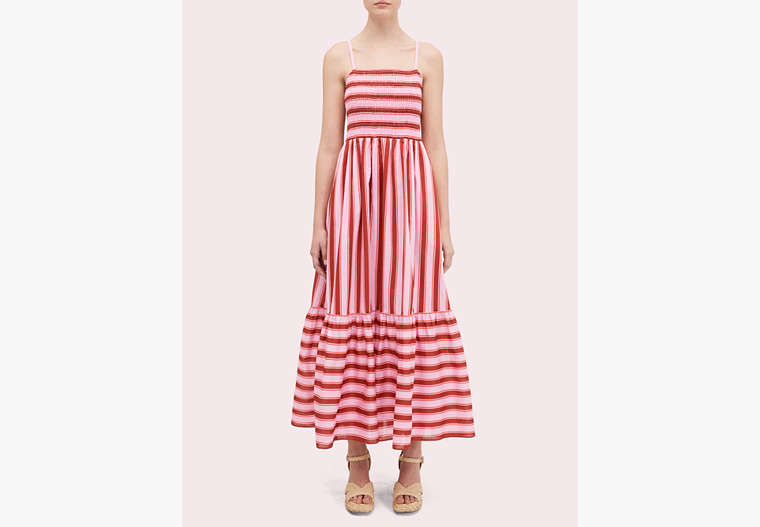 Kate Spade,calais stripe smocked dress,Rosy Carnation