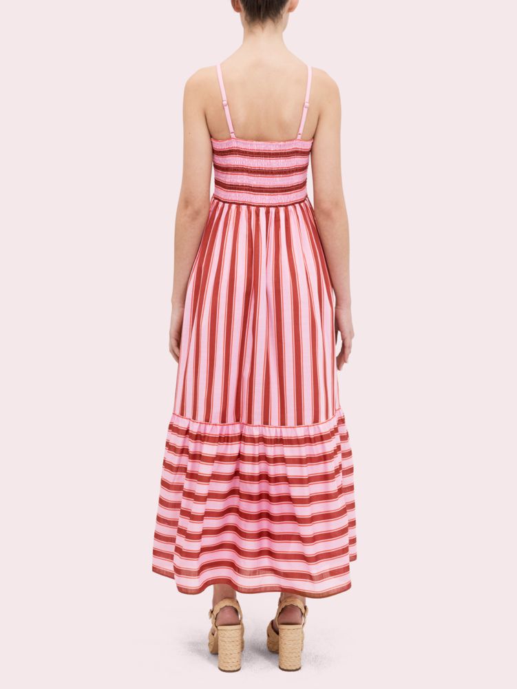 Kate Spade,calais stripe smocked dress,Rosy Carnation