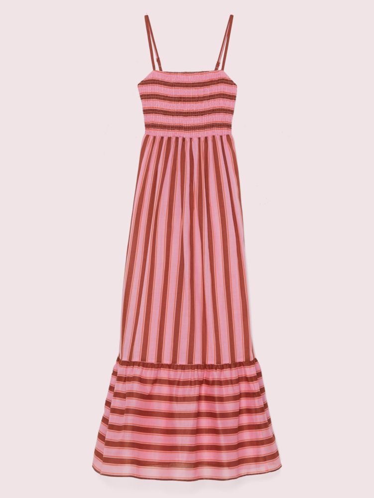 Kate Spade,calais stripe smocked dress,Rosy Carnation